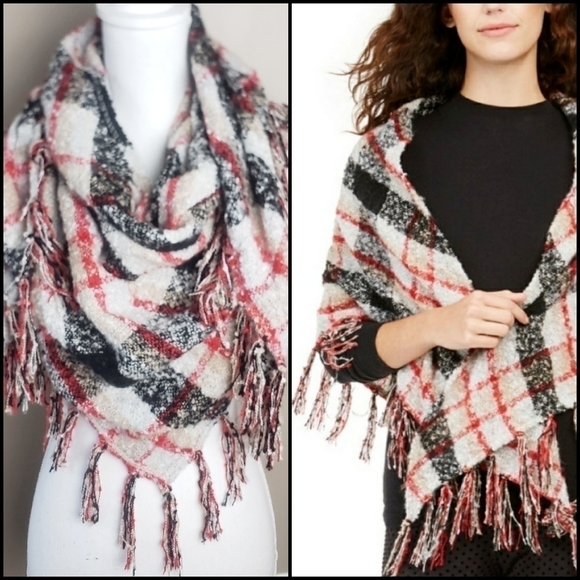 Charter Club Accessories - NEW! CHARTER CLUB Plaid Boucle Triangle Winter Scarf.